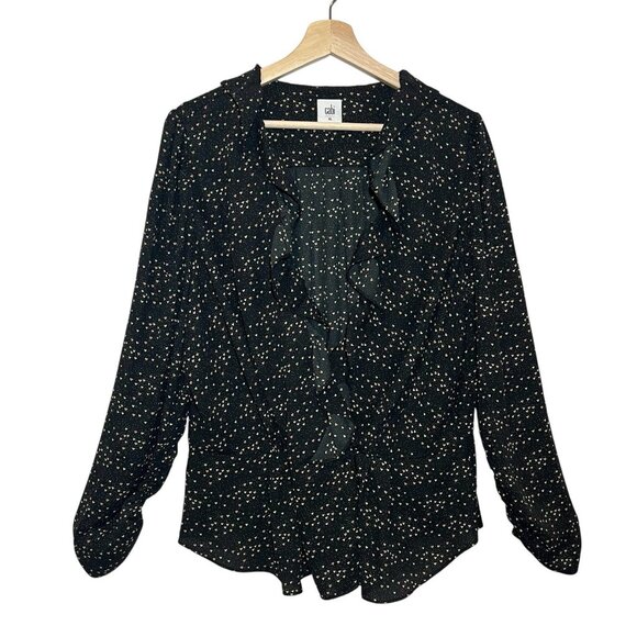 CAbi Tops - Cabi Women’s Blouse XL/TG Black Heart Ruffle Wrap Chiffon Flowy Career V Neck
